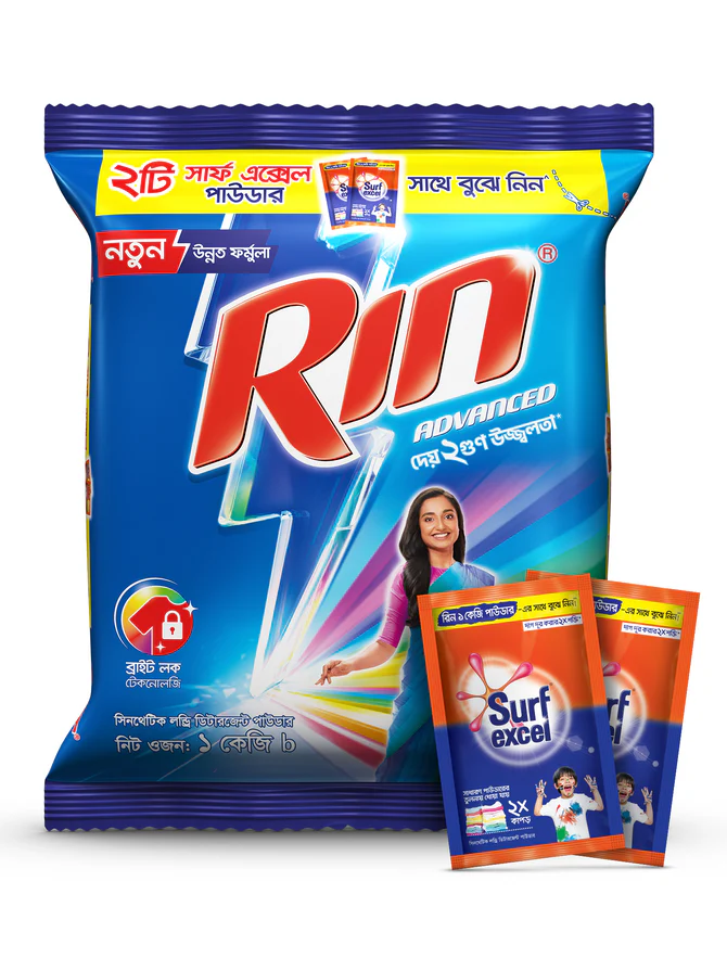 1723633746_Rin-Advanced-1kg-free-2-packet-Surf-Excel-Hero-Image_1000X1000_1_670x_png.png Rin Advanced Syntheti Loundry Ditargent Powder - 1kg (Free 2 Surf Excel 70gm) - Image 1