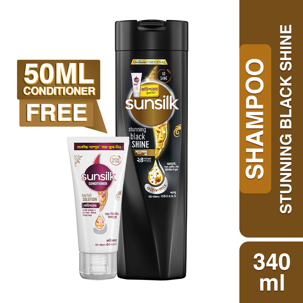 1757848784_black-shine-png.png Sunsilk Stunning Black Shine - 340ml + 50ml Conditioner Free - Image 1