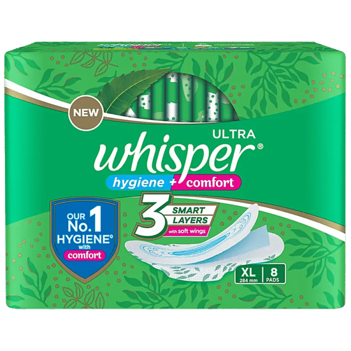 Whisper Sanitary Pads - Extra Large Wings, Ultra - 8 Pads - Image 1